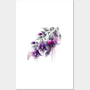 Fuschia Flower Purple Watercolour Posters and Art